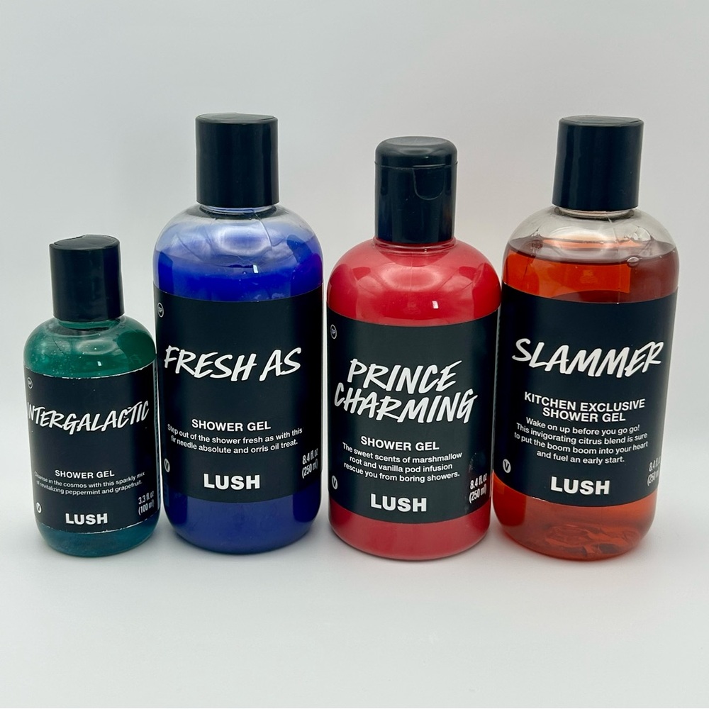 Lush Shower Gel Lot Intergalactic, Fresh As, Prince Charming, Slammer